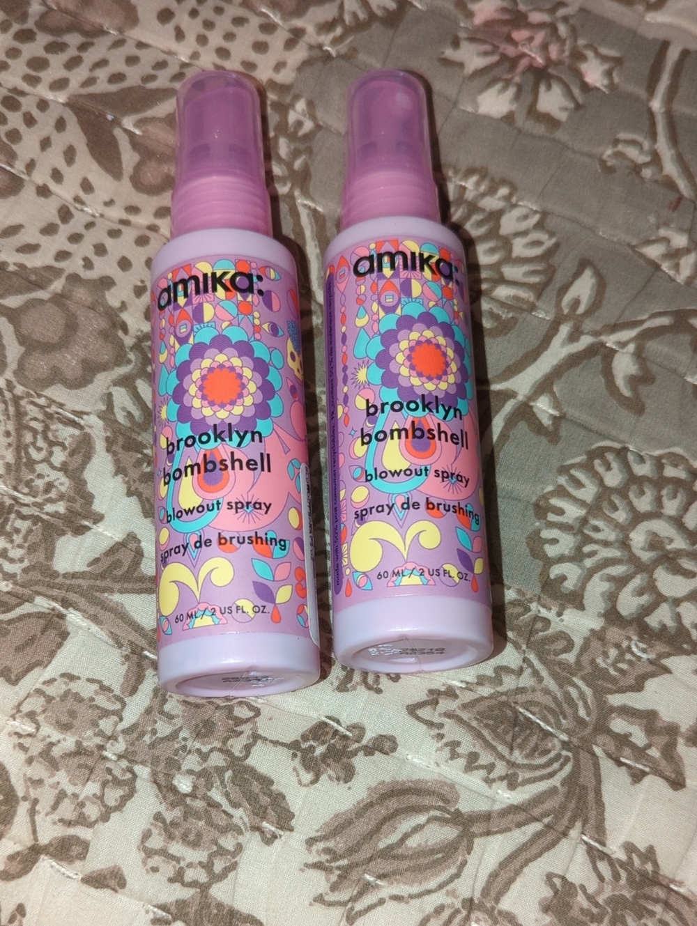 Bundle -amika Brooklyn Bombshell Blowout Spray - Pink and Purple Floral Bottle.